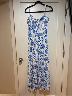 White Maxi Slip Dress with Blue Floral Print